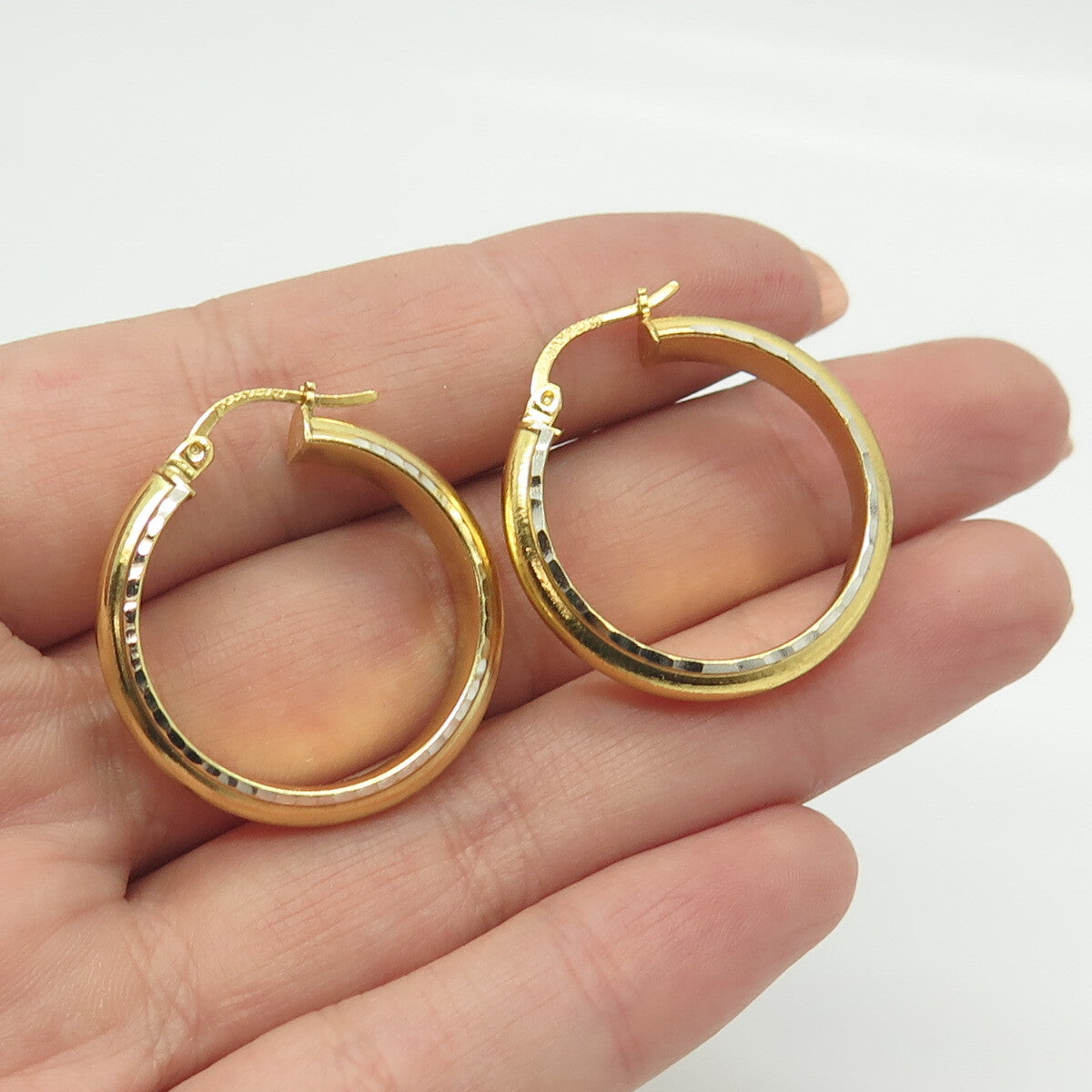 HAN 925 Sterling Silver Gold Plated Hammered Hoop Earrings