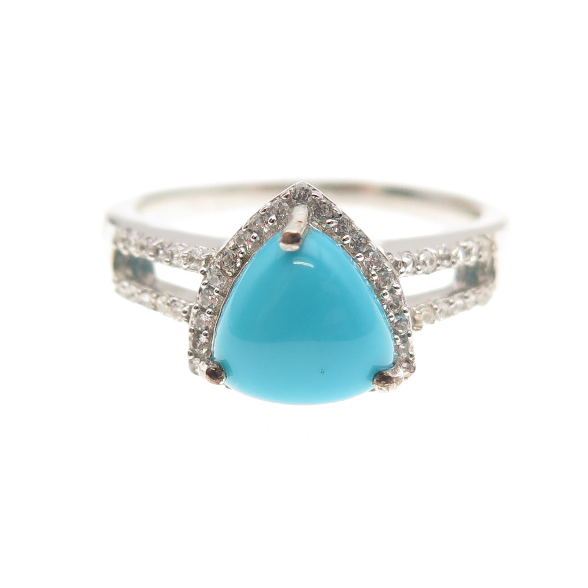Chuck Clemency 925 Sterling Silver Real Turquoise & White Topaz Ring Size 8.25