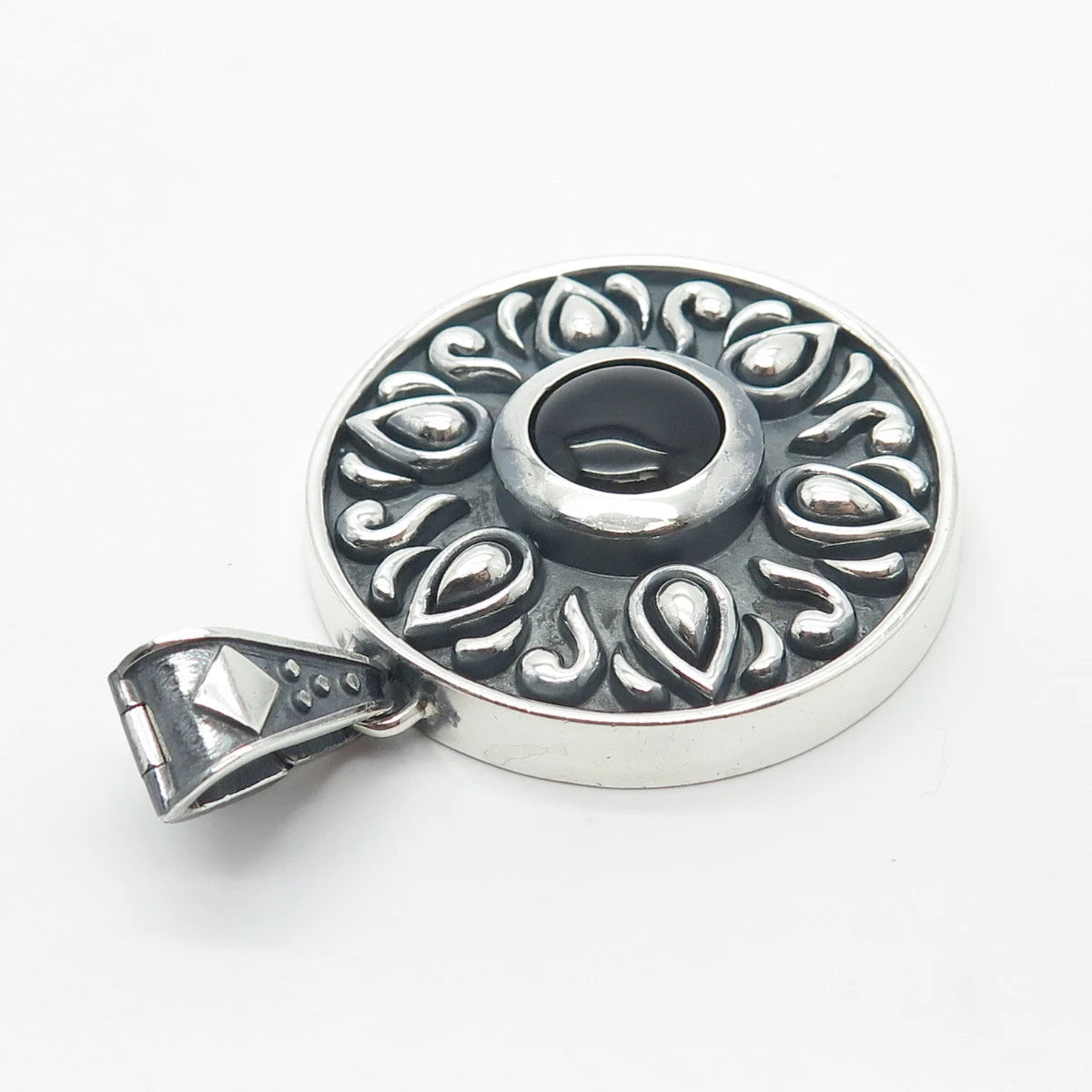 925 Sterling Silver Vintage Real Black Onyx Gemstone Pendant