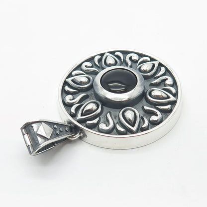 925 Sterling Silver Vintage Real Black Onyx Gemstone Pendant