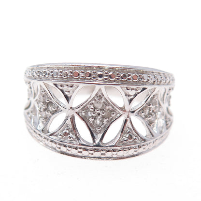 RJ GRAZIANO 925 Sterling Silver Real Round-Cut Diamond Flower Ring Size 10