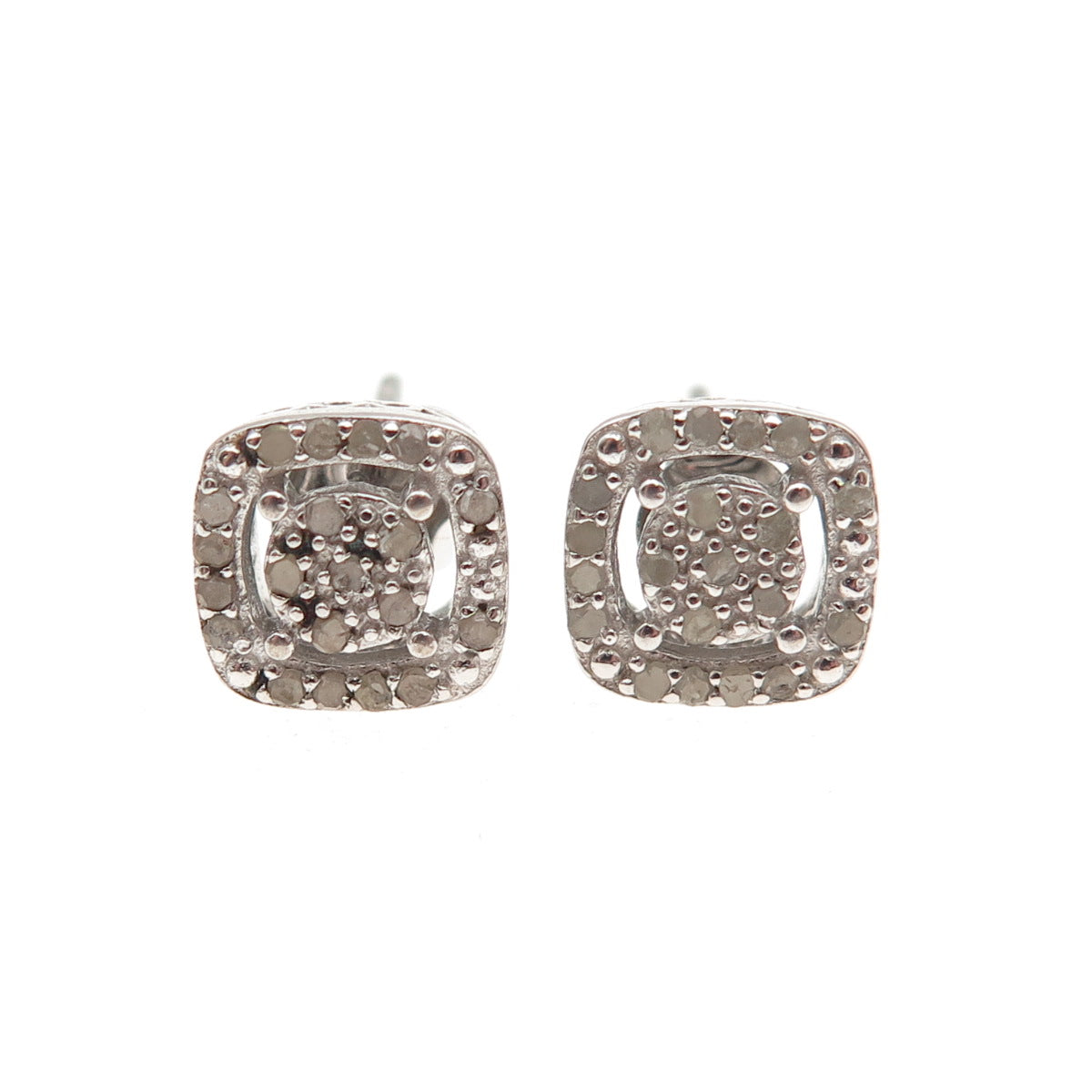 DEE BERKLE 925 Sterling Silver Real Round-Cut Diamond Stud Earrings