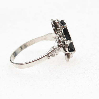 Clark & Coombs 925 Sterling Silver Antique Art Deco Real Black Onyx Ring Size 10