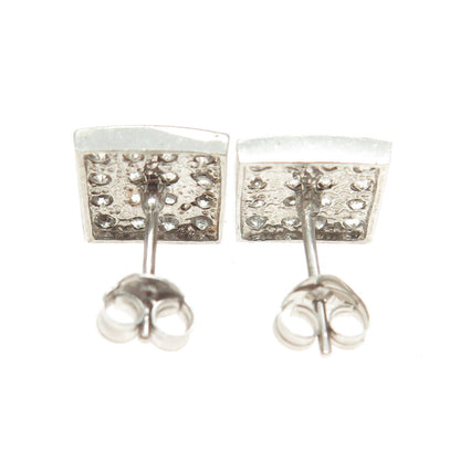 925 Sterling Silver Round-Cut C Z Square Stud Earrings