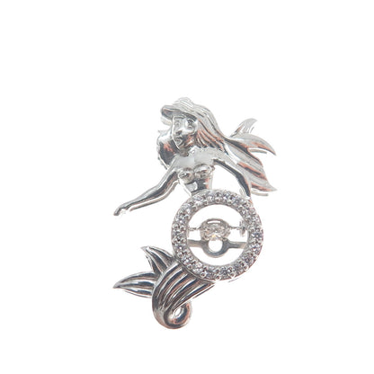 925 Sterling Silver Round-Cut C Z Ariel Mermaid Minimalist Charm Slide Pendant