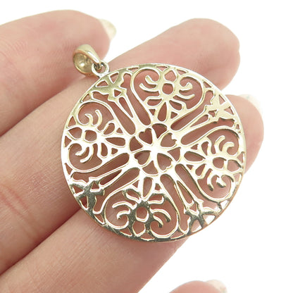 925 Sterling Silver Gold Plated Ornate Heart Round Pendant