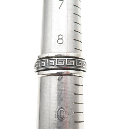 925 Sterling Silver Vintage Greek Key Oxidized Rotating Band Ring Size 9