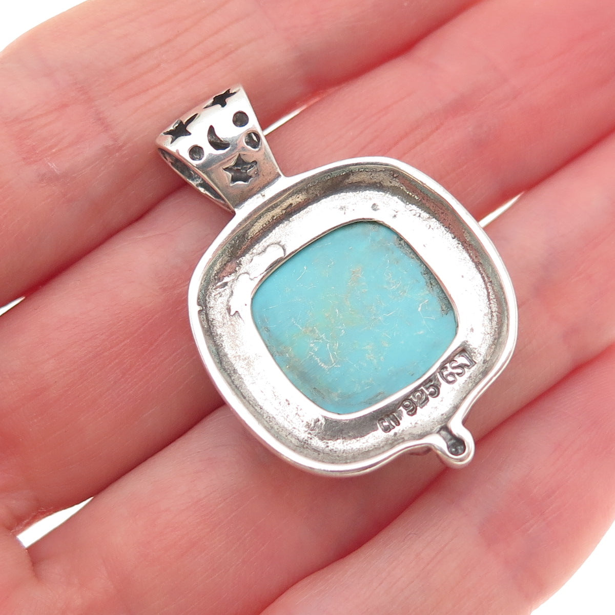 GSJ Gold Stone 925 Sterling Silver Vintage Real Tyrone Turquoise Charm Pendant