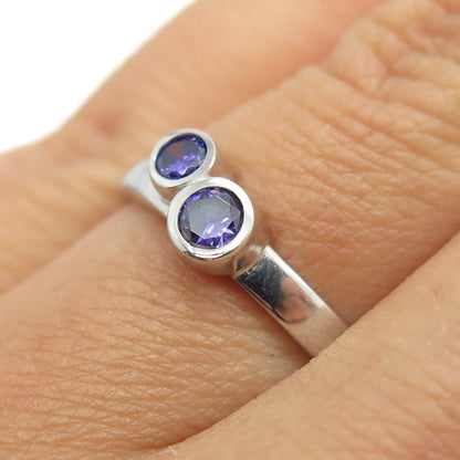 925 Sterling Silver Round-Cut Purple C Z Ring Size 7