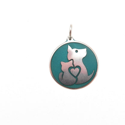 925 Sterling Silver Turquoise Enamel Dog & Cat Friendship Tag Charm Pendant