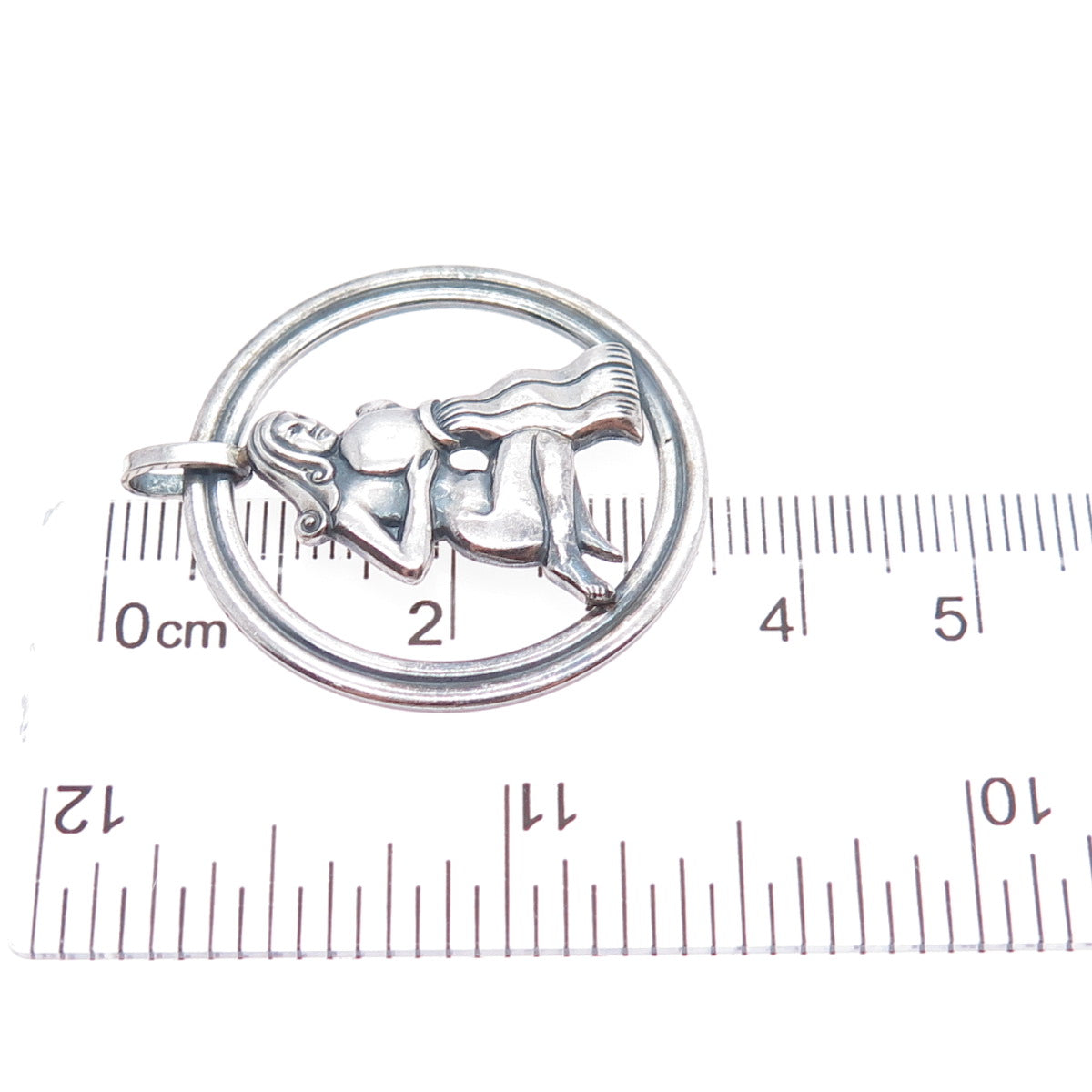 VAN DELL 925 Sterling Silver Vintage Aquarius Zodiac Sign Oxidized Charm Pendant