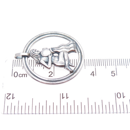 VAN DELL 925 Sterling Silver Vintage Aquarius Zodiac Sign Oxidized Charm Pendant