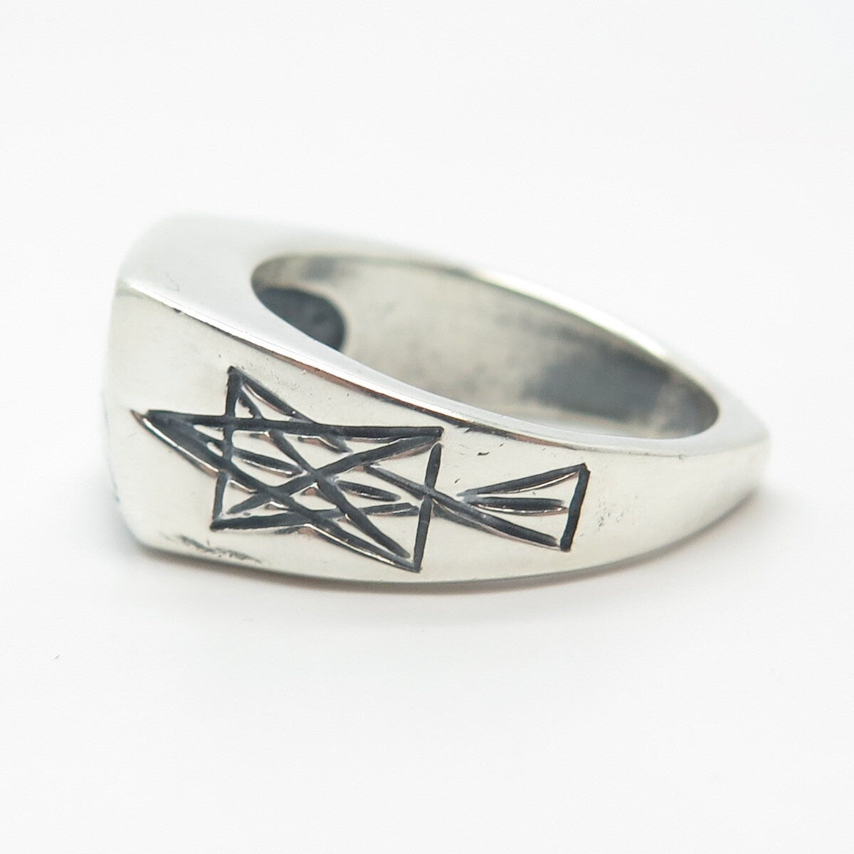 925 Sterling Silver Vintage Etched Striped Ring Size 7.75