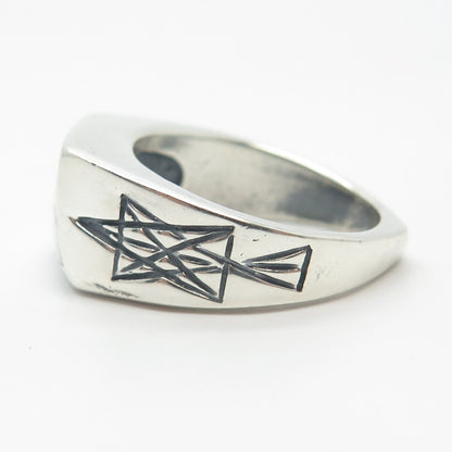 925 Sterling Silver Vintage Etched Striped Ring Size 7.75