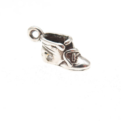 Sunwest 925 Sterling Silver Vintage Real Diamond Shoe Oxidized 3D Charm Pendant