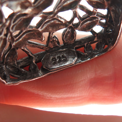 925 Sterling Silver Vintage Floral Leaf Ornate Oxidized Pendant
