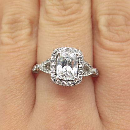 925 Sterling Silver Radiant & Round-Cut Shaped C Z Ring Size 7.25
