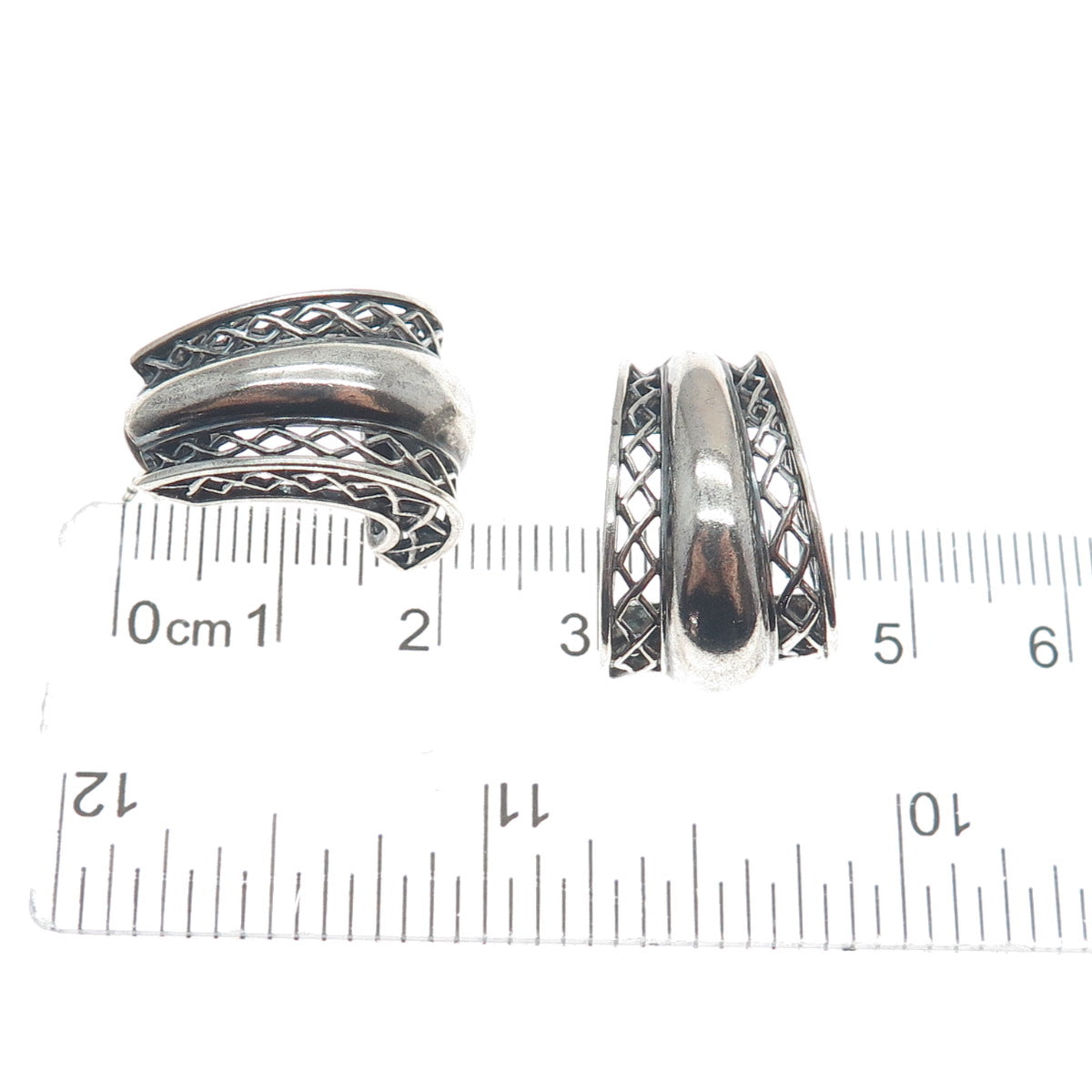 925 Sterling Silver Vintage Modernist Oxidized Hoop Earrings