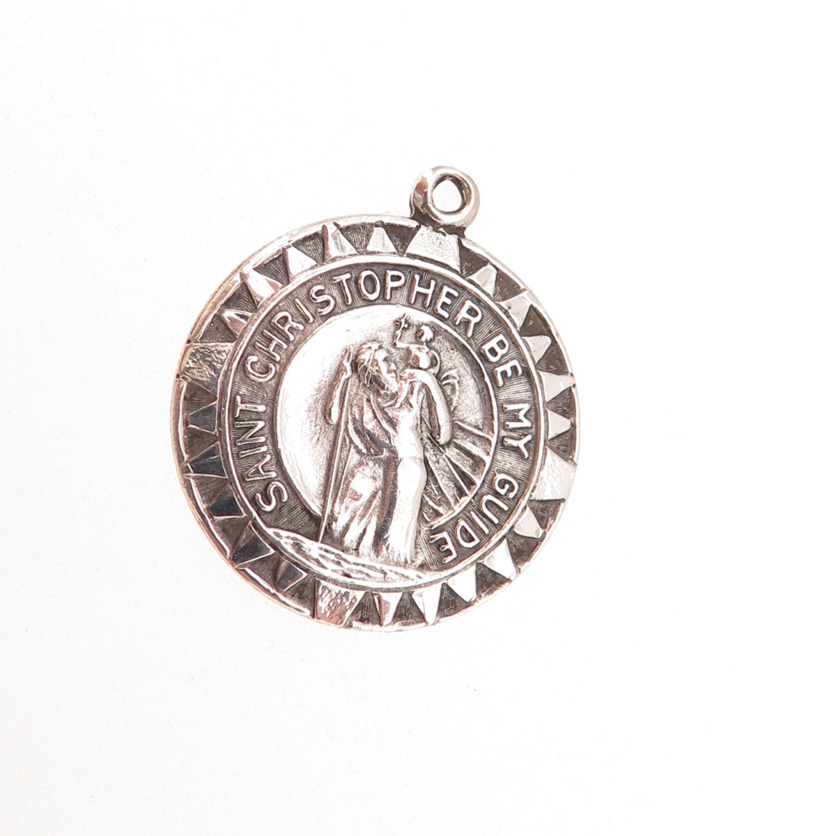 925 Sterling Silver Antique Art Deco Saint Christopher Medal Charm Pendant