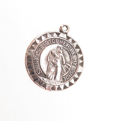 925 Sterling Silver Antique Art Deco Saint Christopher Medal Charm Pendant