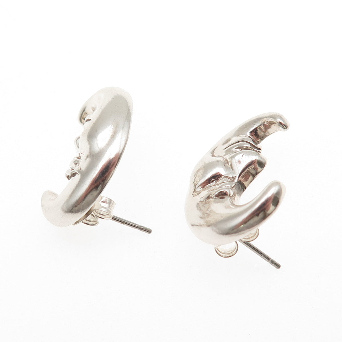 SHUBE 925 Sterling Silver Vintage Crescent Man in the Moon Modernist Earrings