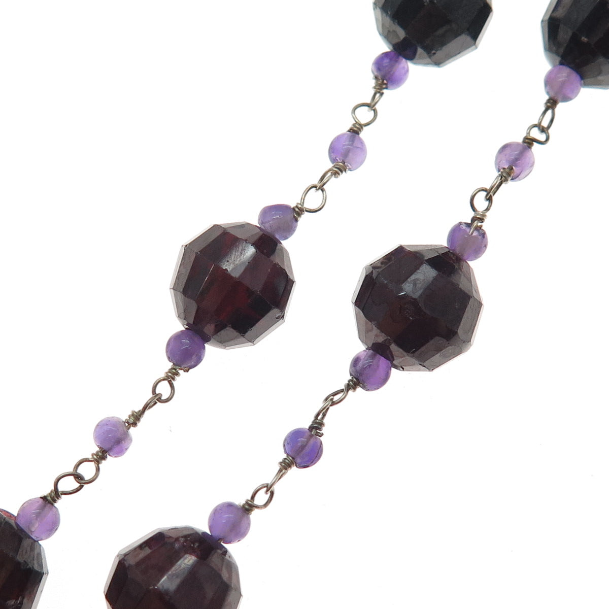 925 Sterling Silver Vintage Real Red Garnet & Amethyst Beaded Chain Necklace 16"