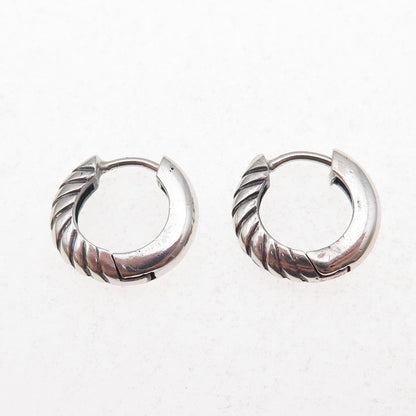 925 Sterling Silver Vintage Ribbed Oxidized Hoop Earrings
