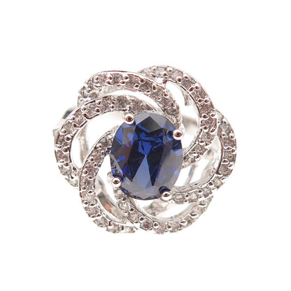 Collins 925 Sterling Silver Blue & White C Z Floral Ring Size 6