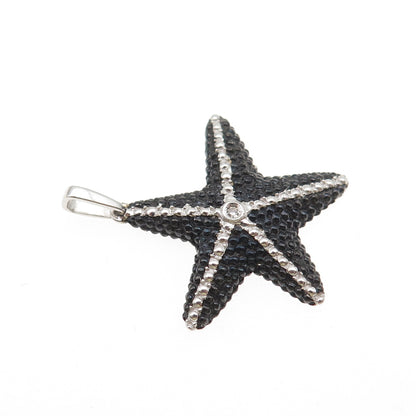 925 Sterling Silver Black Rhodium Real Diamond Accent Starfish Charm Pendant