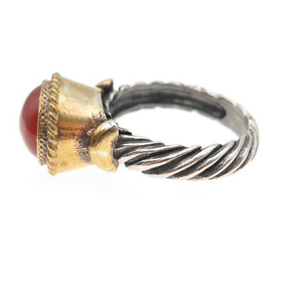 925 Sterling Silver 24K Gold Filled Vintage Real Carnelian Ring Size 6.25