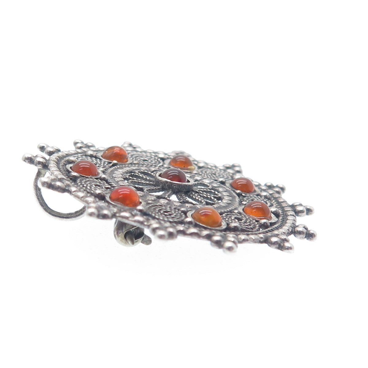 AZRIEL DAVID 925 Sterling Vintage Real Agate Fortune Wheel Oxidized Pin Pendant
