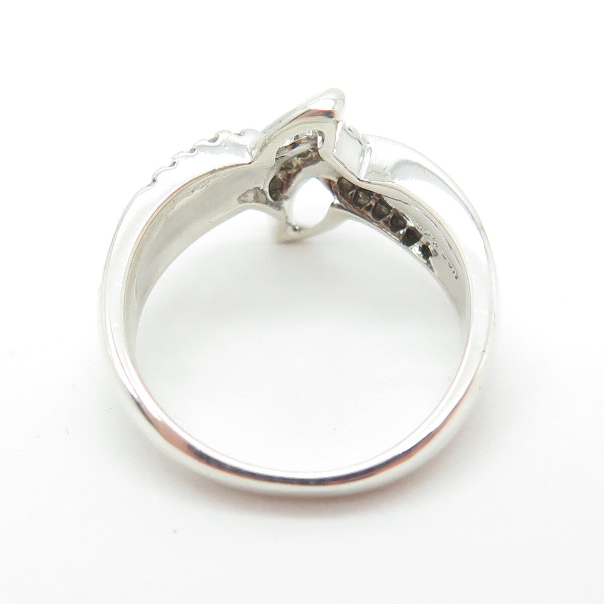SUN 925 Sterling Silver Real Round-Cut Diamond Bypass Ring Size 7