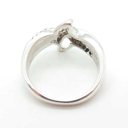SUN 925 Sterling Silver Real Round-Cut Diamond Bypass Ring Size 7