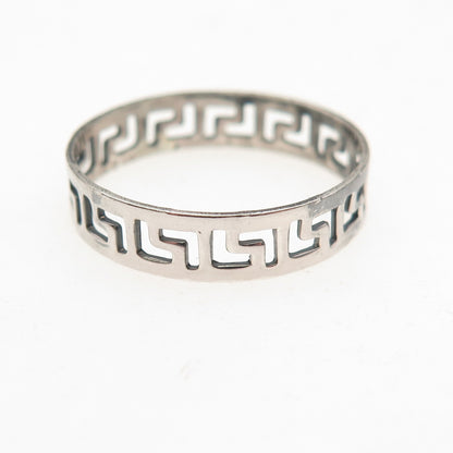 925 Sterling Silver Vintage Greek Key Oxidized Band Ring Size 8.5