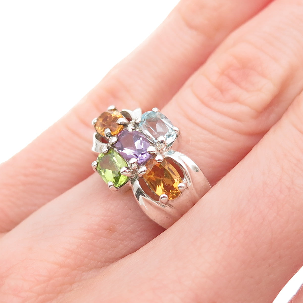 Pranda Sterling Vintage Real Blue Topaz Amethyst Citrine Peridot Ring Size 6.25