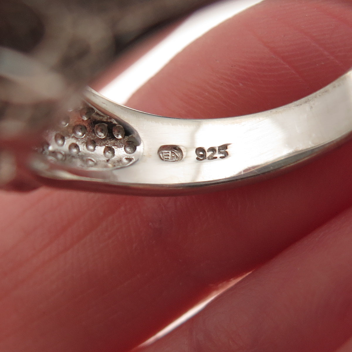925 Sterling Silver Real Round-Cut Diamond & Jade Floral Ring Size 8.25