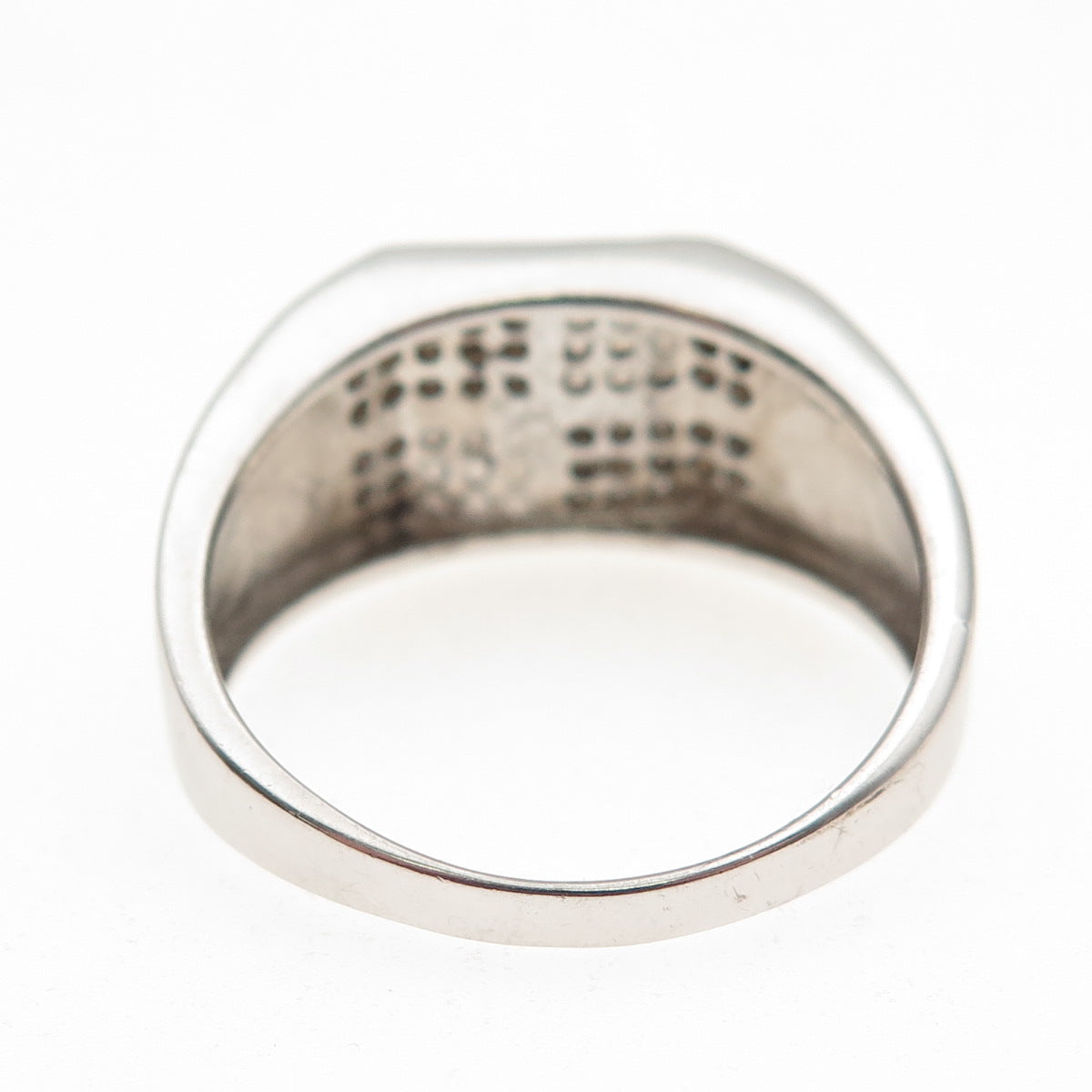 925 Sterling Silver Real Black Onyx & C Z Check Pattern Ring Size 11.5