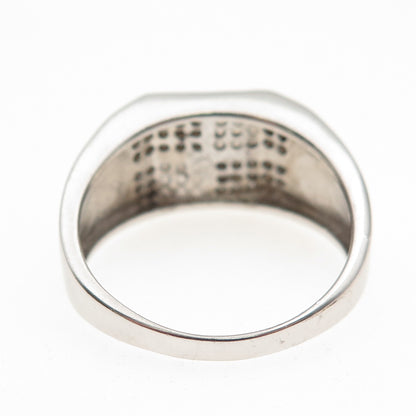 925 Sterling Silver Real Black Onyx & C Z Check Pattern Ring Size 11.5