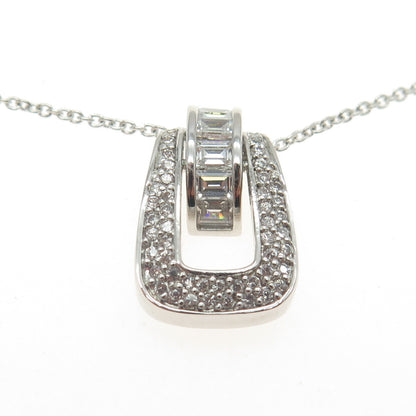 925 Sterling Silver Italy Round & Emerald-Cut C Z Rolo Chain Necklace 18"