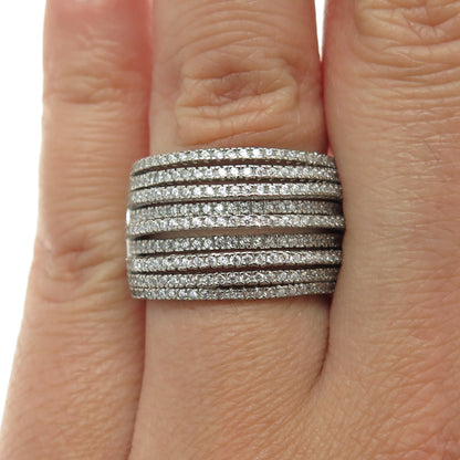 KLEO 925 Sterling Silver Round-Cut C Z Multi-Row Ring Size 7.25