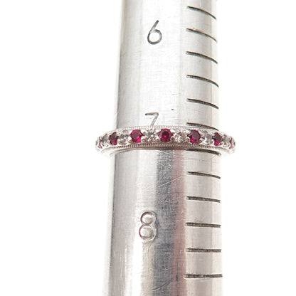Tacori 925 Sterling Silver Lab-Created Ruby & C Z Eternity Band Ring Size 7.25
