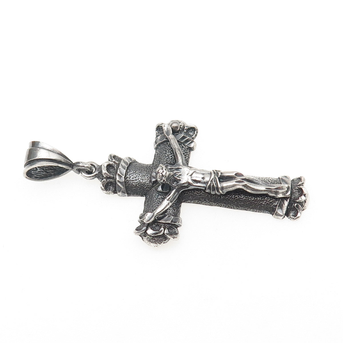 925 Sterling Silver Vintage Crucifix Cross Oxidized Pendant