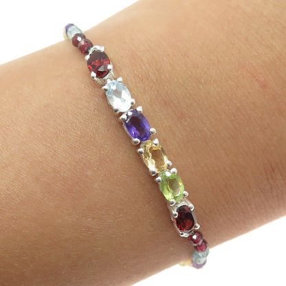 D'JOY 925 Sterling Silver Topaz Amethyst Garnet Peridot Citrine Bracelet 7-7.75"