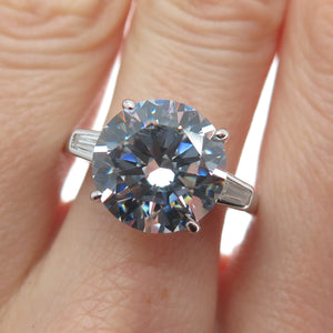 DSMK 925 Sterling Silver Round & Tapered Baguette-Cut C Z Engagement Ring Size 8