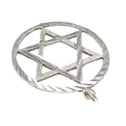 925 Sterling Silver Vintage Star of David Round Pendant