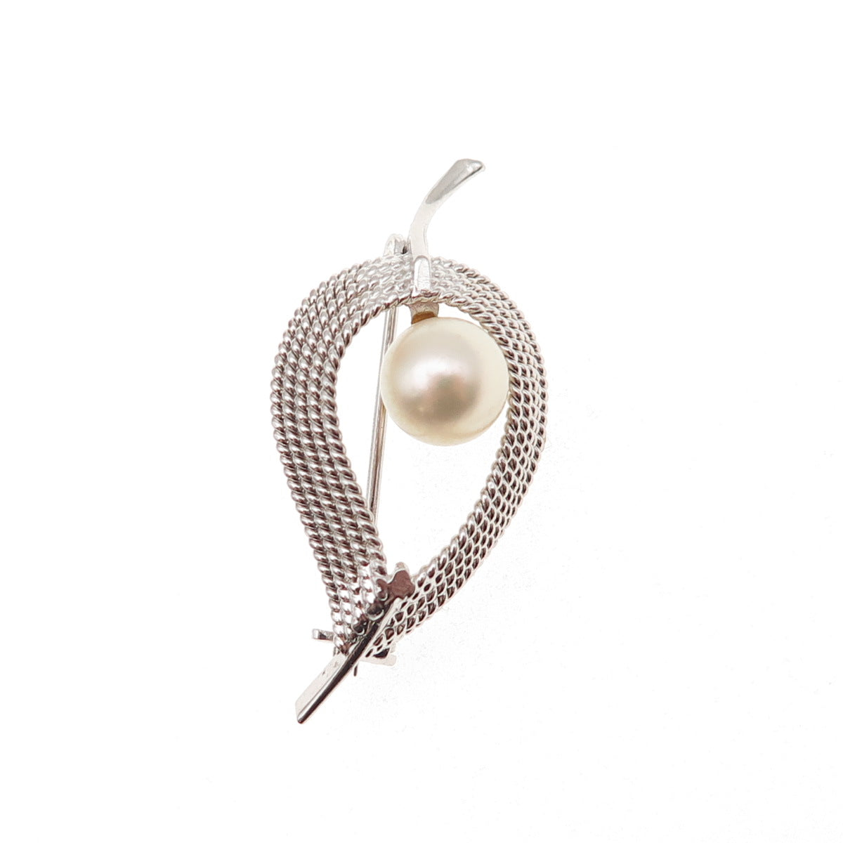 925 Sterling Silver Antique Art Deco Real Pearl Floral Pin Brooch