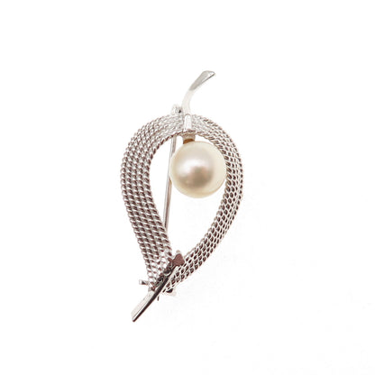 925 Sterling Silver Antique Art Deco Real Pearl Floral Pin Brooch