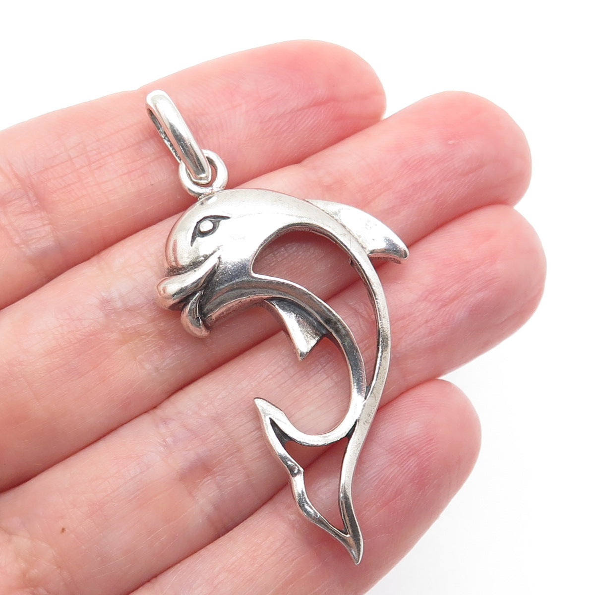 925 Sterling Silver Vintage Dolphin Oxidized Charm Pendant