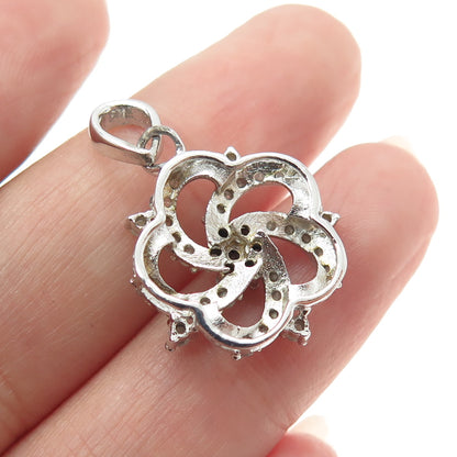 925 Sterling Silver Real Round-Cut Diamond Flower Minimalist Pendant