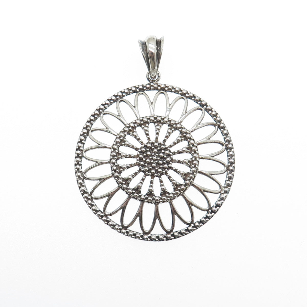 MILOR 925 Sterling Silver Vintage Italy Sunflower Oxidized Pendant